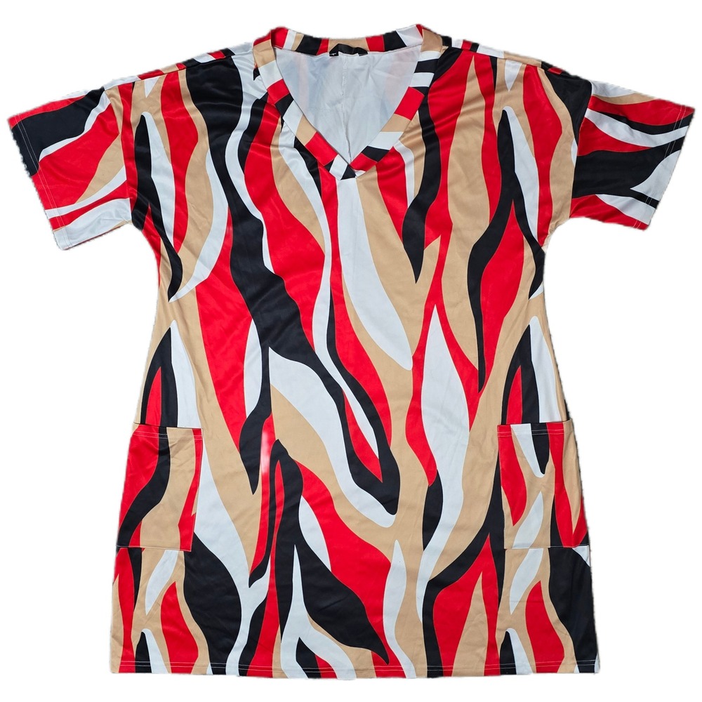 CHICME 3XL Bold Abstract Print V Neck Short Sleeve Pockets Dress Women (AB)‎